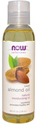 Now Foods, Solutions, Sweet Almond Oil, 4 fl oz (118 ml) ,الصحة، الجلد، زيت اللوز موضعي، زيت التدليك