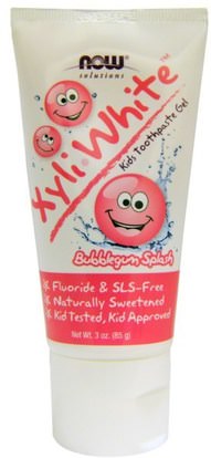 Now Foods, Solutions, XyliWhite, Kids Toothpaste Gel, Bubblegum Splash, 3 oz (85 g) ,حمام، الجمال، معجون أسنان، الطفل عن طريق الفم، كير