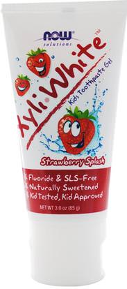 Now Foods, Solutions, XyliWhite, Kids Toothpaste Gel, Strawberry Splash, 3 oz (85 g) ,حمام، الجمال، معجون أسنان، الطفل عن طريق الفم، كير
