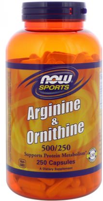 Now Foods, Sports, Arginine & Ornithine, 500/250, 250 Capsules ,المكملات الغذائية، والأحماض الأمينية، ل أرجينين، ل أرجينين + ل أورنيثين