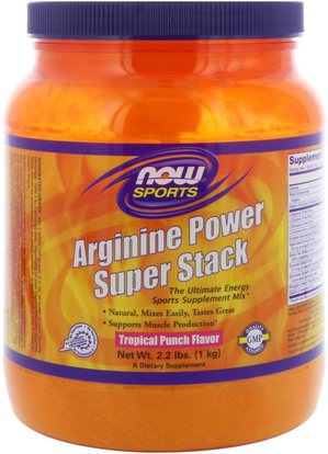 Now Foods, Sports, Arginine Power Super Stack, Tropical Punch Flavor, 2.2 lbs. (1 kg) ,المكملات الغذائية، الأحماض الأمينية، ل أرجينين، ل أرجينين مسحوق
