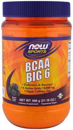 Now Foods, Sports, BCAA Big 6, Natural Grape Flavor, 21.16 oz (600 g) ,المكملات الغذائية، والأحماض الأمينية، بكا (متفرعة سلسلة الأحماض الأمينية)