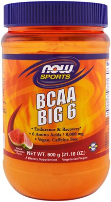 Now Foods, Sports, BCAA Big 6, Natural Watermelon Flavor, 21.16 oz (600 g) ,والرياضة، والمكملات الغذائية، بكا (متفرعة سلسلة الأحماض الأمينية)