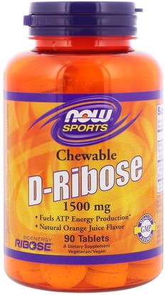 Now Foods, Sports, D-Ribose, Chewable, Natural Orange Juice Flavor, 1,500 mg, 90 Tablets ,الرياضة، د ريبوز