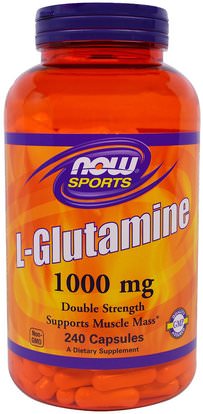 Now Foods, Sports, L-Glutamine, Double Strength, 1000 mg, 240 Capsules ,المكملات الغذائية، والأحماض الأمينية، ل الجلوتامين، ل غلوتامين قبعات