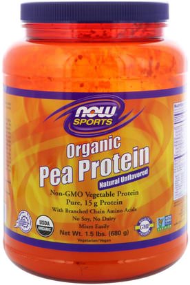 Now Foods, Sports, Organic Pea Protein, Natural Unflavored, 1.5 lbs (680 g) ,المكملات الغذائية، البروتين، بروتين البازلاء