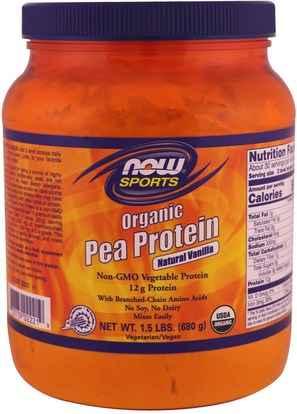 Now Foods, Sports, Organic Pea Protein, Natural Vanilla, 1.5 lbs (680 g) ,والمكملات الغذائية، والبروتين