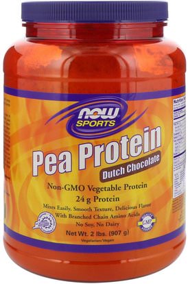Now Foods, Sports, Pea Protein, Dutch Chocolate, 2 lbs (907 g) ,المكملات الغذائية، البروتين، بروتين البازلاء