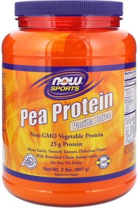 Now Foods, Sports, Pea Protein, Vanilla Toffee, 2 lbs (907 g) ,المكملات الغذائية، البروتين، بروتين البازلاء