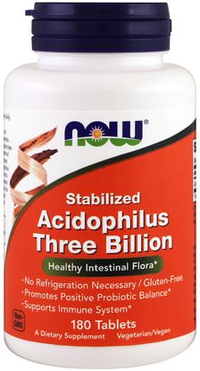 Now Foods, Stabilized Acidophilus Three Billion, 180 Tablets ,المكملات الغذائية، البروبيوتيك، أسيدوفيلوس
