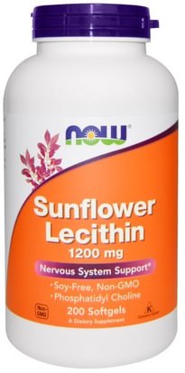 Now Foods, Sunflower Lecithin, 1200 mg, 200 Softgels ,المكملات الغذائية، الليسيثين