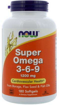 Now Foods, Super Omega 3-6-9, 1200 mg, 180 Softgels ,المكملات الغذائية، إيفا أوميجا 3 6 9 (إيبا دا)، دا، إيبا، بوريج أويل