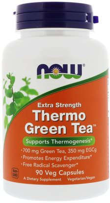 Now Foods, Thermo Green Tea, Extra Strength, 90 Veg Capsules ,وفقدان الوزن، والنظام الغذائي، والمكملات الغذائية، والشاي الأخضر