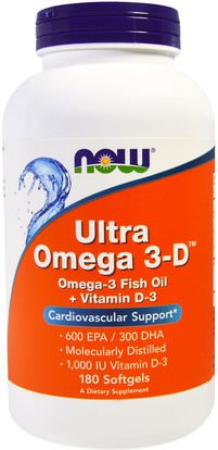 Now Foods, Ultra Omega 3-D, 600 EPA/300 DHA, 180 Softgels ,المكملات الغذائية، إيفا أوميجا 3 6 9 (إيبا دا)، أوميغا 369 قبعات / علامات التبويب