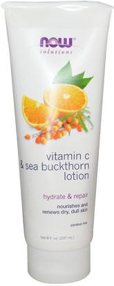 Now Foods, Vitamin C & Sea Buckthorn Lotion, 8 fl oz (237 ml) ,حمام، الجمال، غسول الجسم، حمض الهيالورونيك الجلد