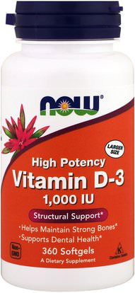 Now Foods, Vitamin D-3, 1,000 IU, 360 Softgels ,الفيتامينات، فيتامين d3