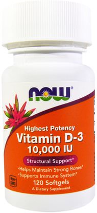 Now Foods, Vitamin D-3, 10,000 IU, 120 Softgels ,الفيتامينات، فيتامين d3