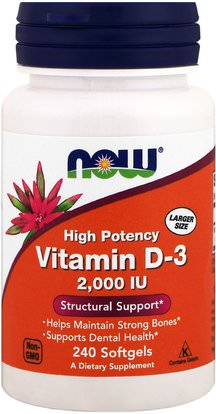 Now Foods, Vitamin D-3, 2,000 IU, 240 Softgels ,الفيتامينات، فيتامين d3
