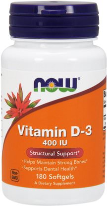 Now Foods, Vitamin D-3, 400 IU, 180 Softgels ,الفيتامينات، فيتامين d3