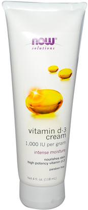 Now Foods, Vitamin D-3 Cream, 4 fl oz (118 ml) ,حمام، الجمال، غسول الجسم، فيتامين c