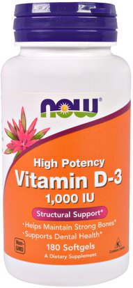 Now Foods, Vitamin D-3, 1,000 IU, 180 Softgels ,الفيتامينات، فيتامين d3