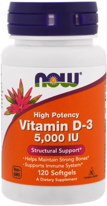 Now Foods, Vitamin D-3, High Potency, 5,000 IU, 120 Softgels ,الفيتامينات، فيتامين d3