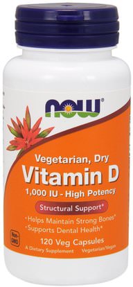Now Foods, Vitamin D, High Potency, 1,000 IU, 120 Veg Capsules ,الفيتامينات، فيتامين d3، فيتامين د 2 (إرغوكالسيفيرول)