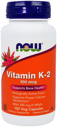 Now Foods, Vitamin K-2, 100 mcg, 100 Veg Capsules ,الفيتامينات، فيتامين k