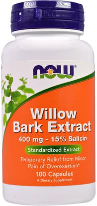 Now Foods, Willow Bark Extract, 400 mg, 100 Capsules ,الصحة، إلتهاب، أبيض، الصفصاف، أنبح