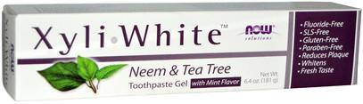 Now Foods, Solutions, XyliWhite, Toothpaste Gel, Neem & Tea Tree, 6.4 oz (181 g) ,حمام، الجمال، العناية بالفم عن طريق الفم، إكسيليتول العناية بالفم، معجون الأسنان