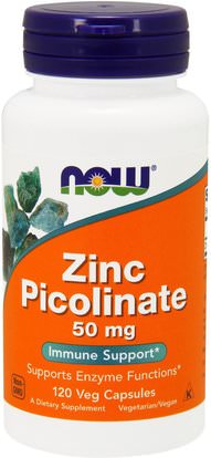 Now Foods, Zinc Picolinate, 50 mg, 120 Veg Capsules ,المكملات الغذائية، المعادن، الزنك