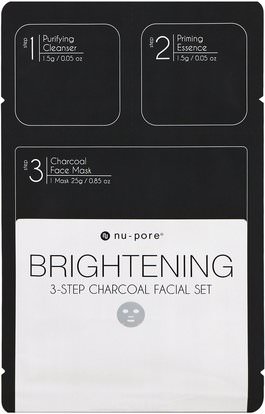 Nu-Pore, Brightening 3-Step Charcoal Facial Set, 1 Pack ,الجمال، أقنعة الوجه، أقنعة ورقة