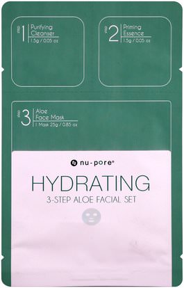Nu-Pore, Hydrating 3-Step Aloe Facial Set, 1 Pack ,الجمال، أقنعة الوجه، أقنعة ورقة