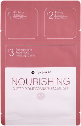 Nu-Pore, Nourishing 3-Step Pomegranate Facial Set, 1 Pack ,الجمال، أقنعة الوجه، أقنعة ورقة