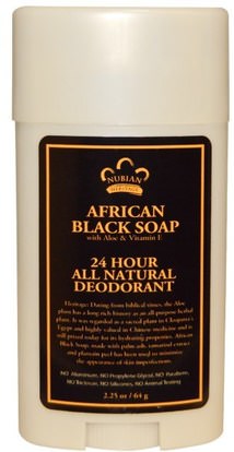 Nubian Heritage, 24 Hour All Natural Deodorant, African Black Soap with Aloe & Vitamin E, 2.25 oz (64 g) ,حمام، الجمال، مزيل العرق