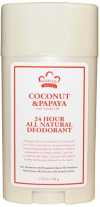 Nubian Heritage, 24 Hour All Natural Deodorant, Coconut & Papaya with Vanilla Oil, 2.25 oz (64 g) ,حمام، الجمال، مزيل العرق