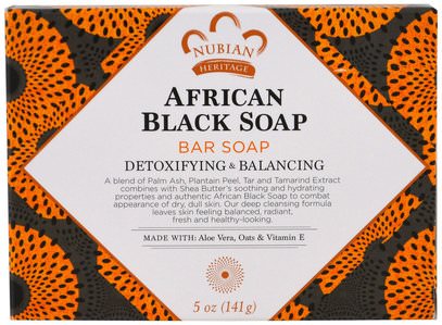 Nubian Heritage, African Black Soap Bar, 5 oz (141 g) ,حمام، الجمال، الصابون، الصابون الأسود