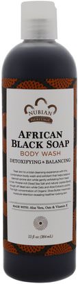 Nubian Heritage, Body Wash, African Black Soap, Detoxifying & Balancing, 13 fl oz (384 ml) ,والجمال، وحامض الساليسيليك، والصابون، والصابون الأسود