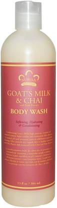 Nubian Heritage, Body Wash, Goats Milk & Chai, 13 fl oz (384 ml) ,حمام، الجمال، هلام الاستحمام