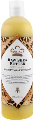 Nubian Heritage, Body Wash, Raw Shea Butter, 13 fl oz (384 ml) ,حمام، الجمال، زبدة الشيا، هلام الاستحمام