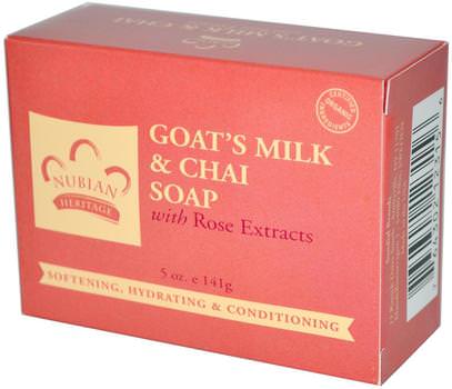 Nubian Heritage, Goats Milk & Chai Soap, 5 oz (141 g) ,حمام، الجمال، الصابون، زبدة الشيا
