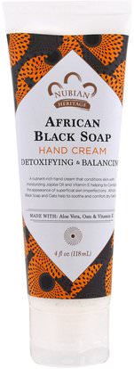 Nubian Heritage, Hand Cream, African Black Soap, 4 fl oz (118 ml) ,حمام، الجمال، كريمات اليد، حمض الصفصاف