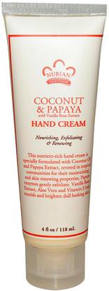 Nubian Heritage, Hand Cream, Coconut & Papaya, 4 fl oz (118 ml) ,حمام، الجمال، كريمات اليد