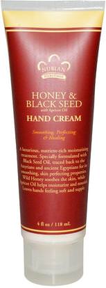 Nubian Heritage, Hand Cream, Honey & Black Seed with Apricot Oil, 4 fl oz (118 ml) ,حمام، الجمال، أعطى، كريامز، الأسود، سيد