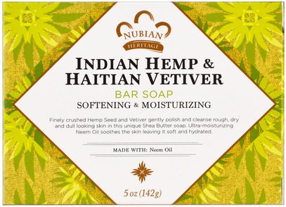 Nubian Heritage, Indian Hemp & Haitian Vetiver Bar Soap, Softening & Moisturizing, 5 oz (141 g) ,حمام، الجمال، الصابون