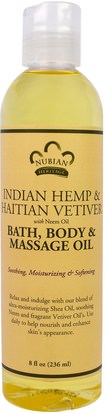 Nubian Heritage, Indian Hemp & Haitian Vetiver, Bath, Body & Massage Oil, 8 fl oz (236 ml) ,الصحة، الجلد، حمام، زيوت التجميل، زيت التدليك
