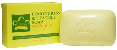 Nubian Heritage, Lemongrass & Tea Tree Soap, 5 oz (141 g) ,الصحة، الجلد، شجرة الشاي، الشاي شجرة الصابون، حمام، الجمال، الصابون