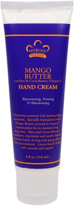Nubian Heritage, Mango Butter with Shea & Cocoa Butters, Vitamin C, Hand Cream, 4 fl oz (118 ml) ,حمام، الجمال، كريمات اليد
