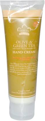 Nubian Heritage, Olive & Green Tea Hand Cream, 4 fl oz (118 ml) ,حمام، جمال، كريمات اليد، العناية بالوجه، الكريمات المستحضرات، الأمصال، الجلد الشاي الأخضر