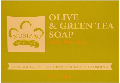Nubian Heritage, Olive & Green Tea Soap with Avocado, 5 oz (141 g) ,حمام، الجمال، الصابون